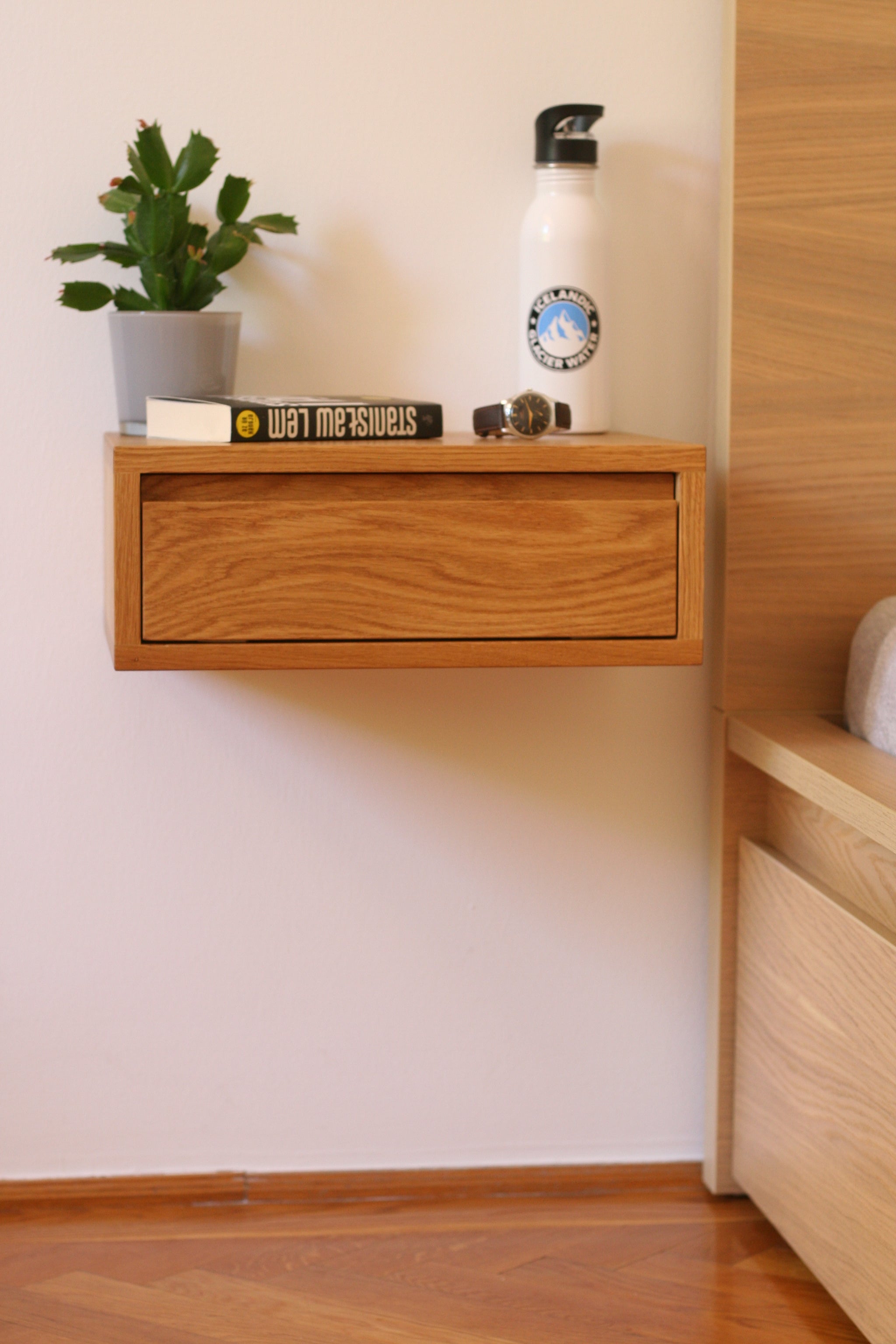 Floating oak nightstand sales