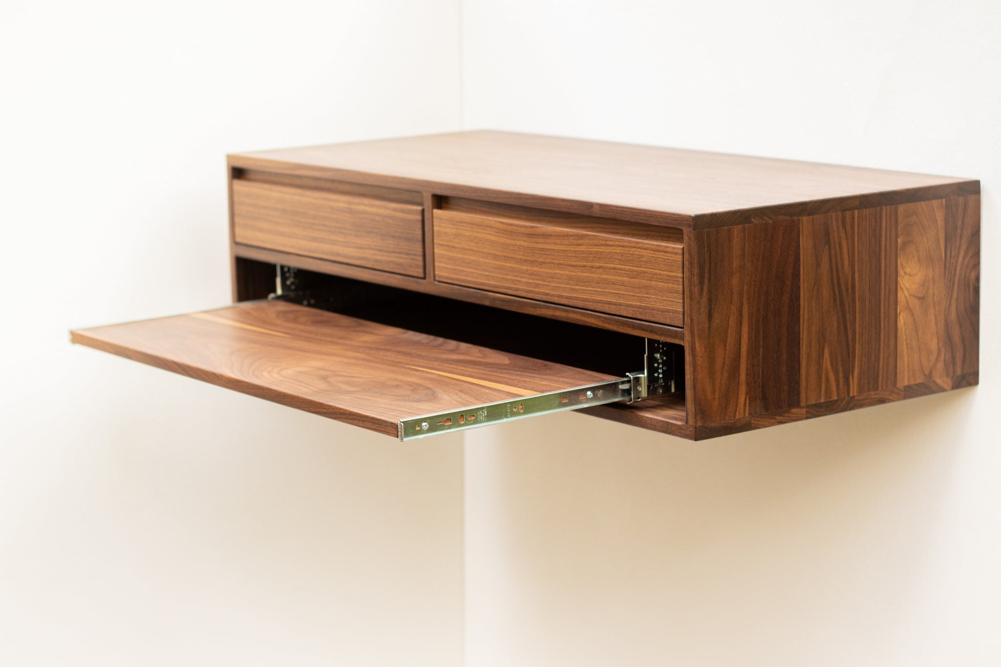 Floating Desk Black Walnut with Keyboard Tray and Drawers WE ON WOOD